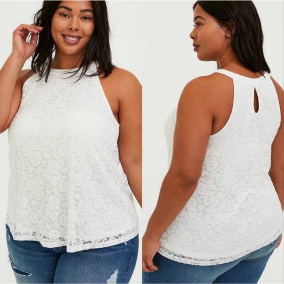 torrid Tops - Torrid Ivory LACE HIGH NECK TANK Torrid Size 2, Size 2X